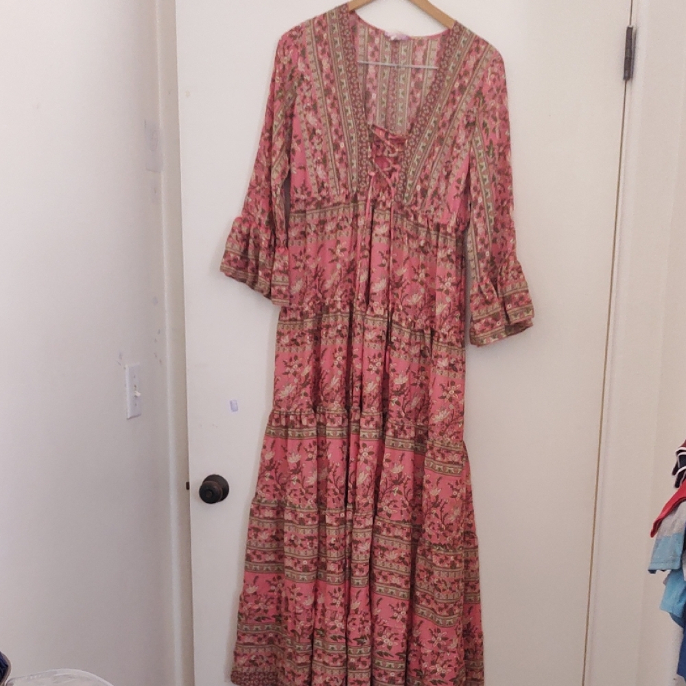 Pink Pleated Tie Front Sundress